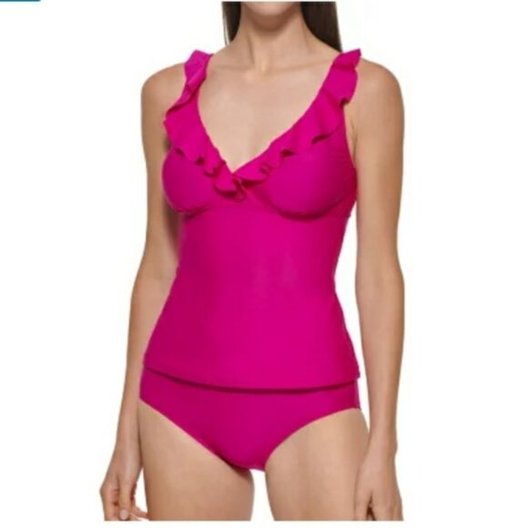 Dkny Other - NEW DKNY Ladies Size Small Ruffle Tankini Swimsuit UPF Protection